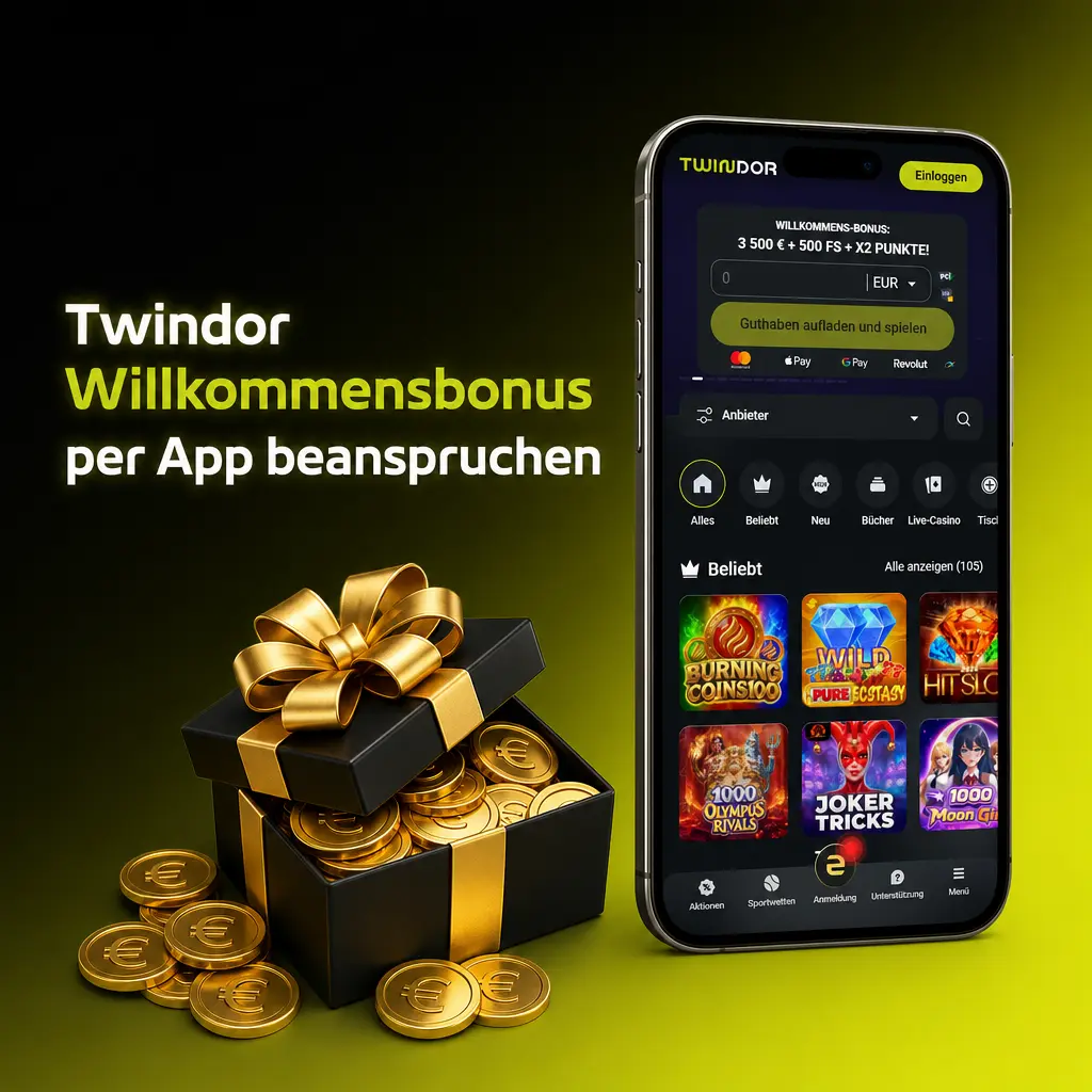 Twindor App auf Smartphone: Willkommensbonus mit Freispielen über den mobilen Browser aktivieren