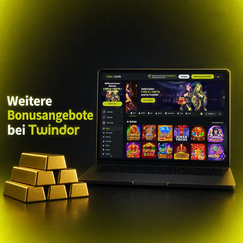 Twindor Bonusangebote: Reload, Cashback, Freispiele sowie Quotenboost und Kombiwettenbonus für Casino und Sportsbook