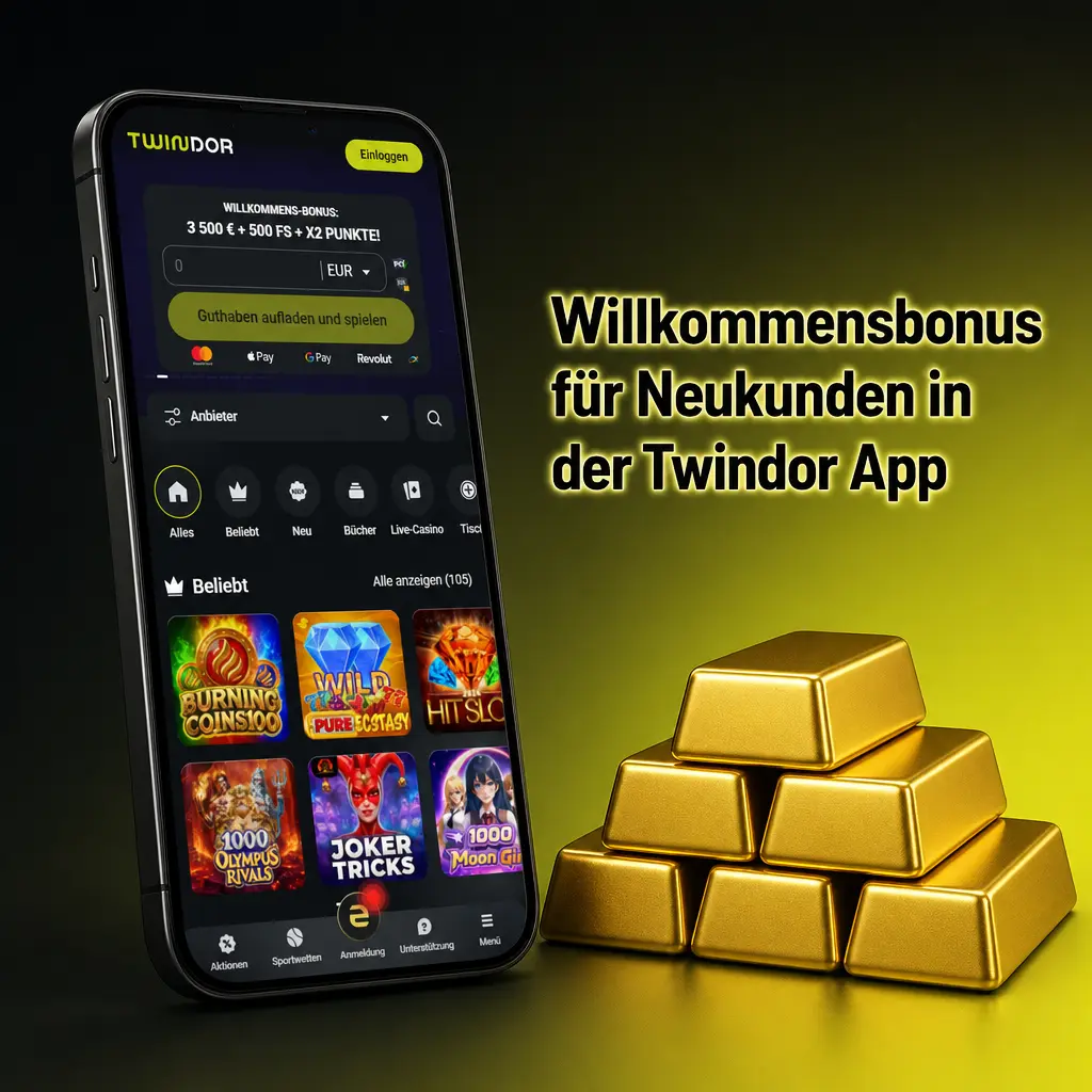 Twindor App Willkommensbonus für Neukunden: Sport-Bonus oder Casino-Bonus mit Freispielen und Quotenboost wählen